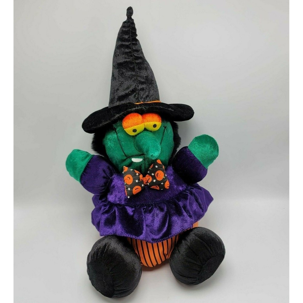 Vintage DanDee Sitting Halloween Pumpkin Witch 14" Plush Stuffed Toy